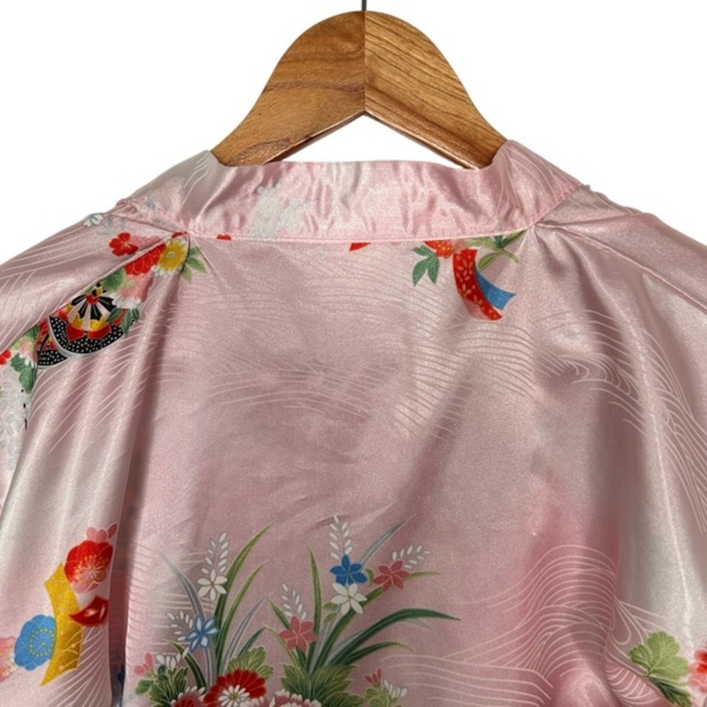 Vintage Pink Satin Floral Kimono Robe Made in Japan Coquette‎ XS S - Picture 9 of 14